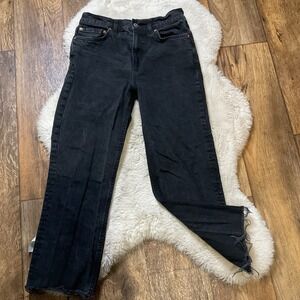 ASOS‎ Design Crop Raw Hem Black Denim Jeans Size 28 Hi Rise